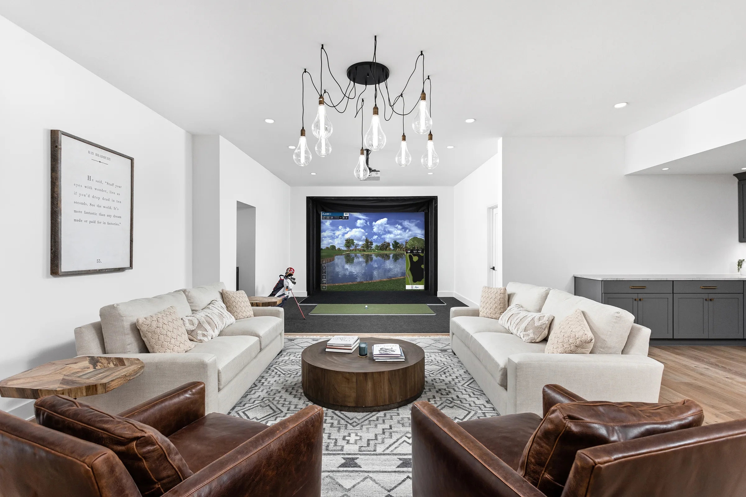 Lounge with a golf simulator in an Indianapolis home